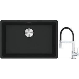 Franke Maris MRG 110-52 zlewozmywak 52x40 cm Fragranite czarny mat z baterią kuchenną Lina chrom/czarny (1250687252, 1150626085)