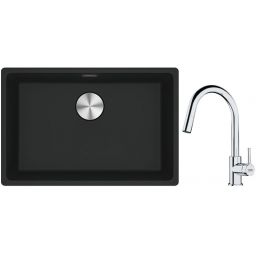 Franke Maris MRG 110-52 zlewozmywak 52x40 cm Fragranite czarny mat z baterią kuchenną Lina chrom (1250687252, 1150693229)