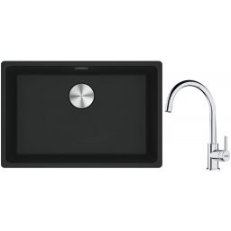 Franke Maris MRG 110-52 zlewozmywak 52x40 cm Fragranite czarny mat z baterią kuchenną Lina chrom (1250687252, 1150693228)