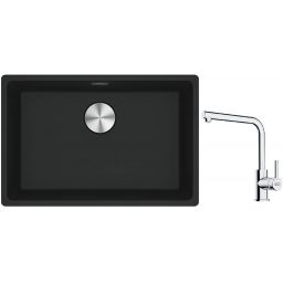 Franke Maris MRG 110-52 zlewozmywak 52x40 cm Fragranite czarny mat z baterią kuchenną Lina chrom (1250687252, 1150712420)
