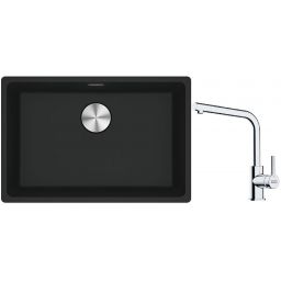 Franke Maris MRG 110-52 zlewozmywak 52x40 cm Fragranite czarny mat z baterią kuchenną Lina chrom (1250687252, 1150693230)