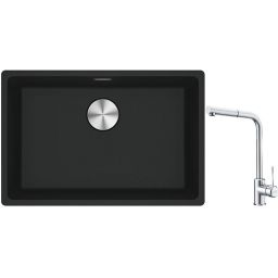 Franke Maris MRG 110-52 zlewozmywak 52x40 cm Fragranite czarny mat z baterią kuchenną Sirius Side chrom (1250687252, 1150668280)
