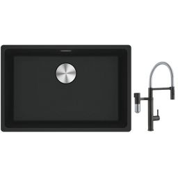 Franke Maris MRG 110-52 zlewozmywak 52x40 cm Fragranite czarny mat z baterią kuchenną Vital Semi-Pro czarny mat/stal (1250687252, 1200621313)