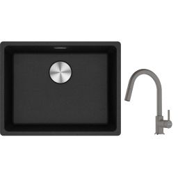 Franke Maris MRG 110-52 zlewozmywak 52x40 cm Fragranite onyx z baterią kuchenną Lina kamienny szary (1250687253, 1150626057)