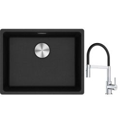 Franke Maris MRG 110-52 zlewozmywak 52x40 cm Fragranite onyx z baterią kuchenną Lina chrom/czarny (1250687253, 1150626085)