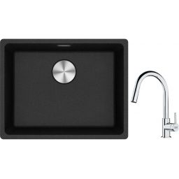 Franke Maris MRG 110-52 zlewozmywak 52x40 cm Fragranite onyx z baterią kuchenną Lina chrom (1250687253, 1150693229)