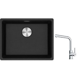 Franke Maris MRG 110-52 zlewozmywak 52x40 cm Fragranite onyx z baterią kuchenną Lina chrom (1250687253, 1150693230)