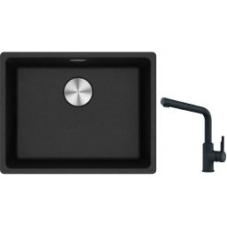 Franke Maris MRG 110-52 zlewozmywak 52x40 cm Fragranite onyx z baterią kuchenną Urban czarny mat (1250687253, 1150627523)