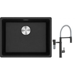 Franke Maris MRG 110-52 zlewozmywak 52x40 cm Fragranite onyx z baterią kuchenną Vital Semi-Pro czarny mat/stal (1250687253, 1200621313)