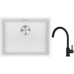 Franke Maris MRG 110-52 zlewozmywak 52x40 cm Fragranite biały polarny z baterią kuchenną Lina czarny mat (1250687255, 1150626019)