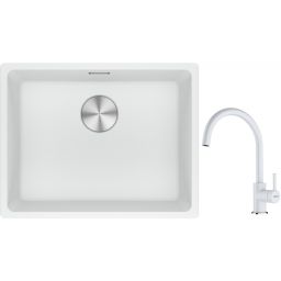 Franke Maris MRG 110-52 zlewozmywak 52x40 cm Fragranite biały polarny z baterią kuchenną Lina biały polarny (1250687255, 1150626024)