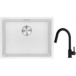 Franke Maris MRG 110-52 zlewozmywak 52x40 cm Fragranite biały polarny z baterią kuchenną Lina onyx (1250687255, 1150626055)