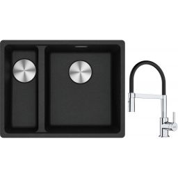 Franke Maris MRG 160-34-15 zlewozmywak 55x43 cm Fragranite onyx z baterią kuchenną Lina chrom/czarny (1250687269, 1150626085)