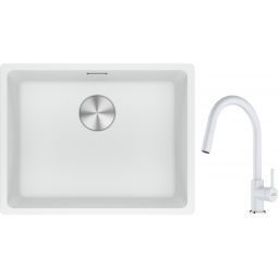 Franke Maris MRG 110-52 zlewozmywak 52x40 cm Fragranite biały polarny z baterią kuchenną Lina biały polarny (1250687255, 1150626081)