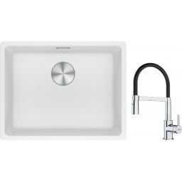 Franke Maris MRG 110-52 zlewozmywak 52x40 cm Fragranite biały polarny z baterią kuchenną Lina chrom/czarny (1250687255, 1150626085)