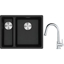 Franke Maris MRG 160-34-15 zlewozmywak 55x43 cm Fragranite onyx z baterią kuchenną Lina chrom (1250687269, 1150693229)
