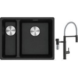 Franke Maris MRG 160-34-15 zlewozmywak 55x43 cm Fragranite onyx z baterią kuchenną Vital Semi-Pro czarny mat/stal (1250687269, 1200621313)