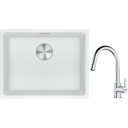 Franke Maris MRG 110-52 zlewozmywak 52x40 cm Fragranite biały polarny z baterią kuchenną Lina chrom (1250687255, 1150693229)