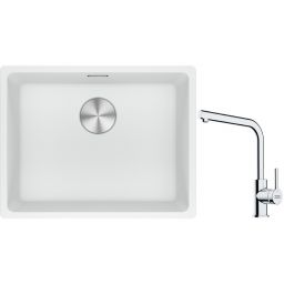 Franke Maris MRG 110-52 zlewozmywak 52x40 cm Fragranite biały polarny z baterią kuchenną Lina chrom (1250687255, 1150693230)