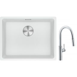 Franke Maris MRG 110-52 zlewozmywak 52x40 cm Fragranite biały polarny z baterią kuchenną Pescara L Slide-In chrom (1250687255, 1150538940)
