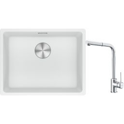 Franke Maris MRG 110-52 zlewozmywak 52x40 cm Fragranite biały polarny z baterią kuchenną Sirius Side chrom (1250687255, 1150668280)