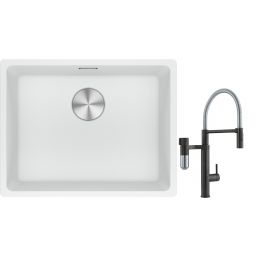 Franke Maris MRG 110-52 zlewozmywak 52x40 cm Fragranite biały polarny z baterią kuchenną Vital Semi-Pro czarny mat/stal (1250687255, 1200621313)