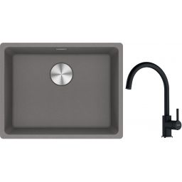 Franke Maris MRG 110-52 zlewozmywak 55x43 cm Fragranite kamienny szary z baterią kuchenną Lina onyx (1250687254, 1150626020)