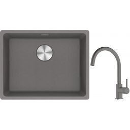 Franke Maris MRG 110-52 zlewozmywak 55x43 cm Fragranite kamienny szary z baterią kuchenną Lina kamienny szary (1250687254, 1150626022)