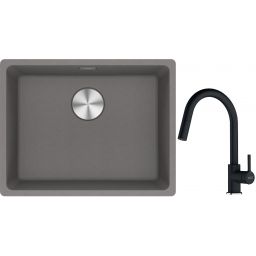 Franke Maris MRG 110-52 zlewozmywak 55x43 cm Fragranite kamienny szary z baterią kuchenną Lina onyx (1250687254, 1150626055)