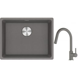 Franke Maris MRG 110-52 zlewozmywak 55x43 cm Fragranite z baterią kuchenną Lina kamienny szary (1250687254, 1150626057)