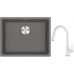 Franke Maris MRG 110-52 zlewozmywak 55x43 cm Fragranite kamienny szary z baterią kuchenną Lina biały polarny (1250687254, 1150626081)