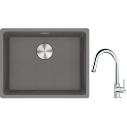 Franke Maris MRG 110-52 zlewozmywak 55x43 cm Fragranite kamienny szary z baterią kuchenną Lina chrom (1250687254, 1150693229)