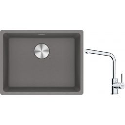 Franke Maris MRG 110-52 zlewozmywak 55x43 cm Fragranite kamienny szary z baterią kuchenną Lina chrom (1250687254, 1150693230)