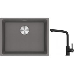Franke Maris MRG 110-52 zlewozmywak 55x43 cm Fragranite kamienny szary z baterią kuchenną Lina czarny mat (1250687254, 1150712435)