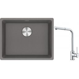 Franke Maris MRG 110-52 zlewozmywak 55x43 cm Fragranite kamienny szary z baterią kuchenną Sirius Side chrom (1250687254, 1150668280)