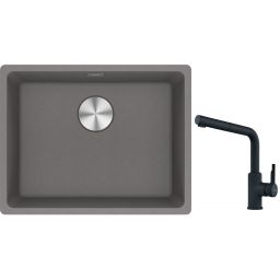 Franke Maris MRG 110-52 zlewozmywak 55x43 cm Fragranite kamienny szary z baterią kuchenną Urban czarny mat (1250687254, 1150627523)