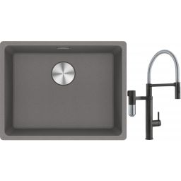 Franke Maris MRG 110-52 zlewozmywak 55x43 cm Fragranite kamienny szary z baterią kuchenną Vital Semi-Pro czarny mat/stal (1250687254, 1200621313)