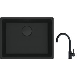 Franke Maris MRG 110-52 zlewozmywak 52x40 cm Fragranite czarny mat z baterią kuchenną Lina czarny mat (1250697759, 1150626019)