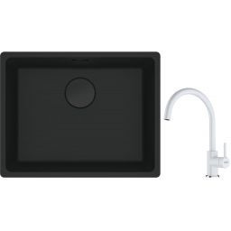 Franke Maris MRG 110-52 zlewozmywak 52x40 cm Fragranite czarny mat z baterią kuchenną Lina biały polarny (1250697759, 1150626024)