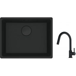 Franke Maris MRG 110-52 zlewozmywak 52x40 cm Fragranite czarny mat z baterią kuchenną Lina czarny mat (1250697759, 1150626053)