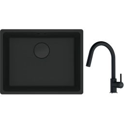 Franke Maris MRG 110-52 zlewozmywak 52x40 cm Fragranite czarny mat z baterią kuchenną Lina onyx (1250697759, 1150626055)