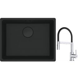 Franke Maris MRG 110-52 zlewozmywak 52x40 cm Fragranite czarny mat z baterią kuchenną Lina chrom/czarny (1250697759, 1150626085)