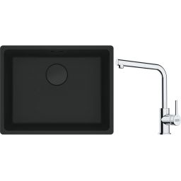 Franke Maris MRG 110-52 zlewozmywak 52x40 cm Fragranite czarny mat z baterią kuchenną Lina chrom (1250697759, 1150712420)