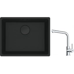 Franke Maris MRG 110-52 zlewozmywak 52x40 cm Fragranite czarny mat z baterią kuchenną Lina chrom (1250697759, 1150693230)