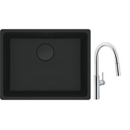 Franke Maris MRG 110-52 zlewozmywak 52x40 cm Fragranite czarny mat z baterią kuchenną Pescara L Slide-In chrom (1250697759, 1150538940)