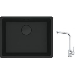 Franke Maris MRG 110-52 zlewozmywak 52x40 cm Fragranite czarny mat z baterią kuchenną Sirius Side chrom (1250697759, 1150668280)