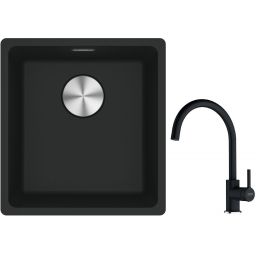 Franke Maris MRG 110-37 zlewozmywak 40x37 cm Fragranite czarny mat z baterią kuchenną Lina onyx (1250687248, 1150626020)