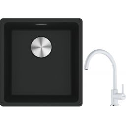 Franke Maris MRG 110-37 zlewozmywak 40x37 cm Fragranite czarny mat z baterią kuchenną Lina biały polarny (1250687248, 1150626024)