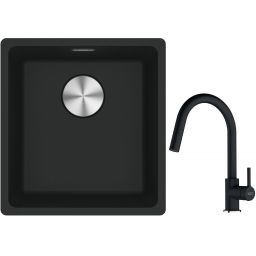 Franke Maris MRG 110-37 zlewozmywak 40x37 cm Fragranite czarny mat z baterią kuchenną Lina onyx (1250687248, 1150626055)