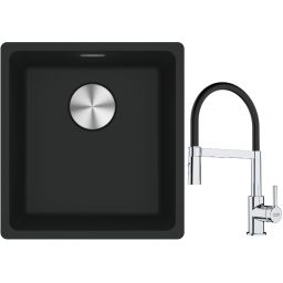 Franke Maris MRG 110-37 zlewozmywak 40x37 cm Fragranite czarny mat z baterią kuchenną Lina chrom/czarny (1250687248, 1150626085)
